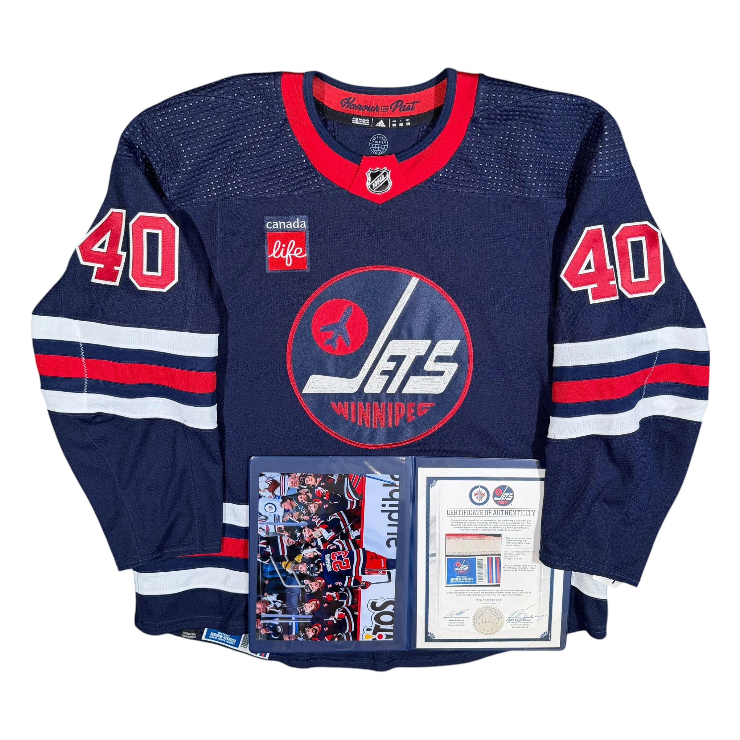 Daniel Torgersson Winnipeg Jets 2022/23 Heritage Alternate Adidas Game Issued Jersey COA