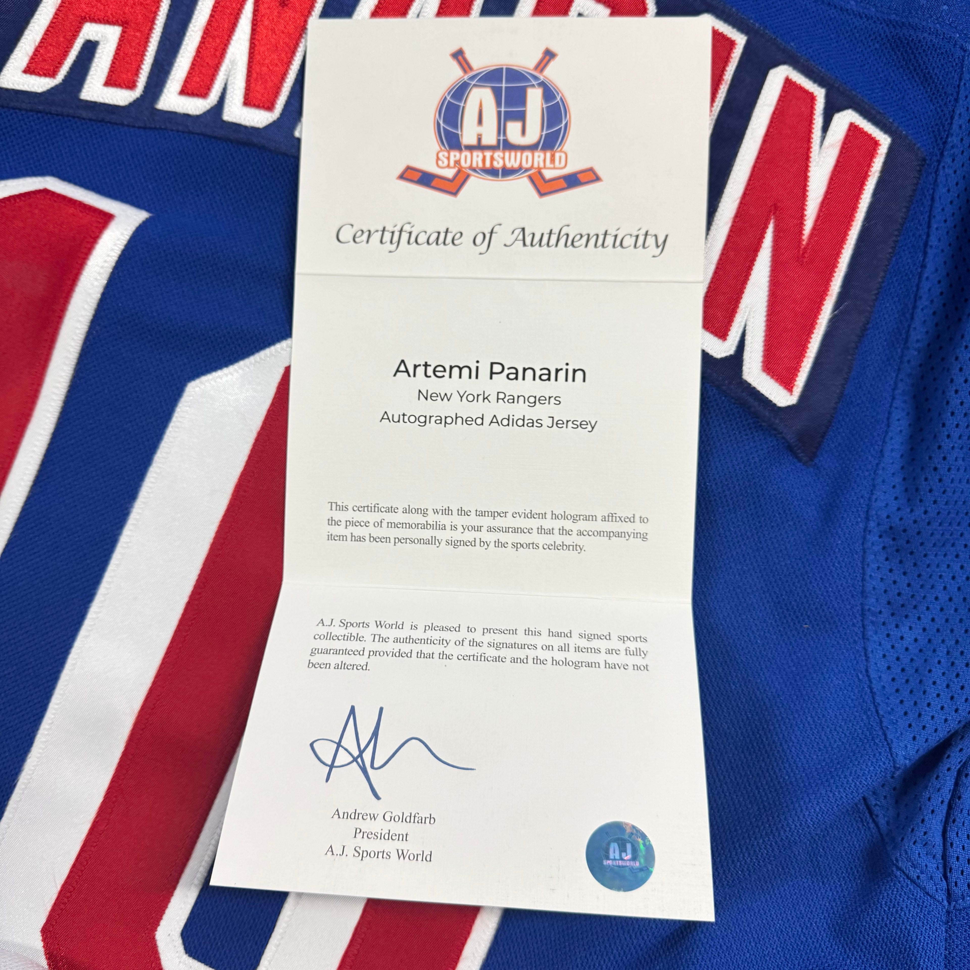 Artemi Panarin New Yor Rangers Adidas Autographed NHL Hockey Jersey Size 54 XL