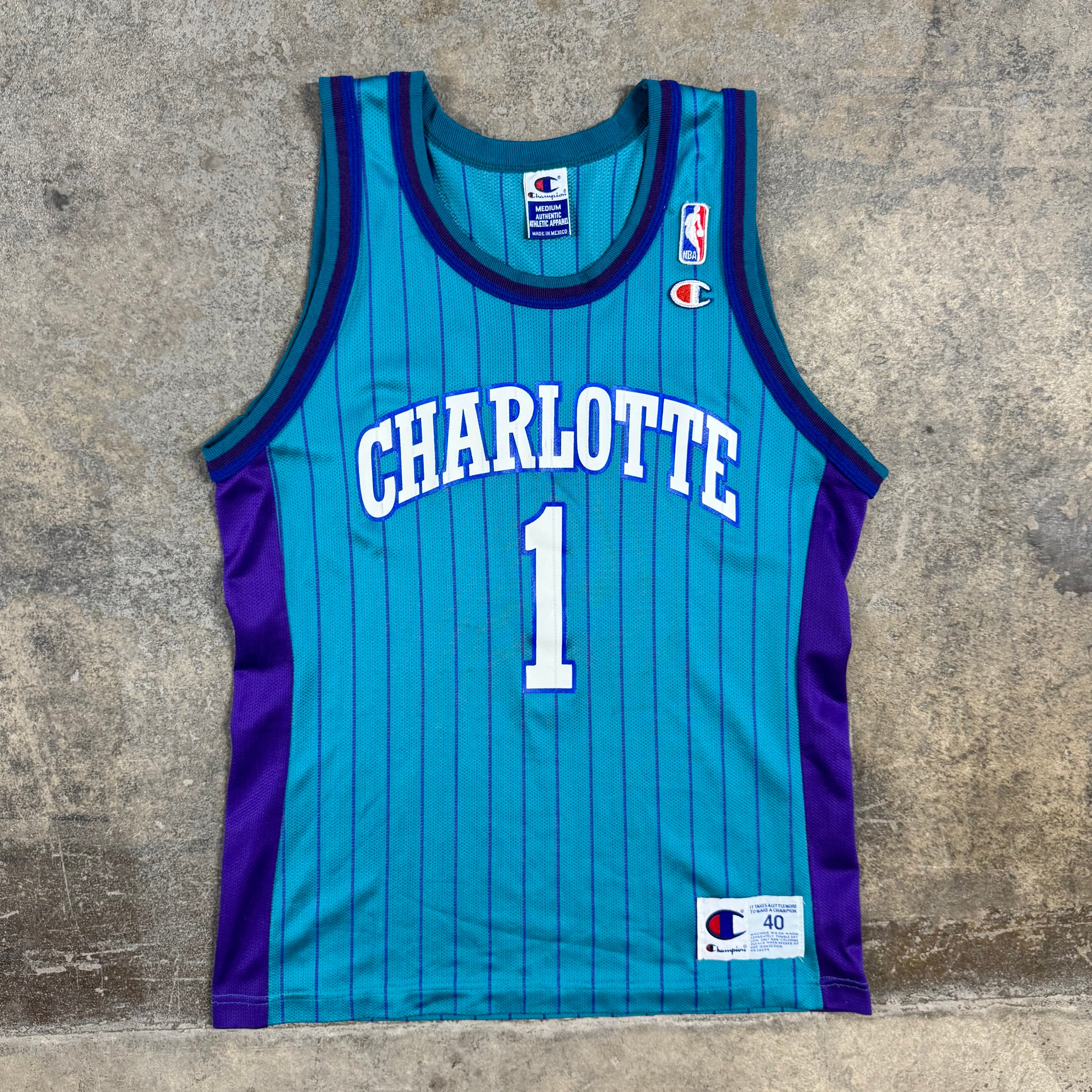 Baron Davis Charlotte Hornets Vintage Champion Pinstripe NBA Jersey Size Medium