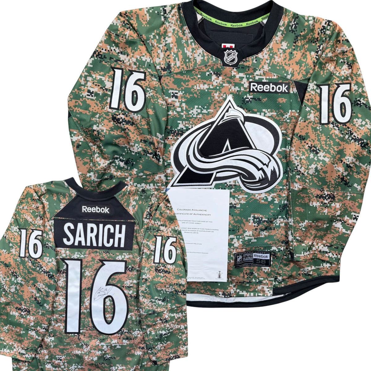 Cory Sarich Colorado Avalanche 2014 Military Appreciation Game Worn NHL Jersey COA