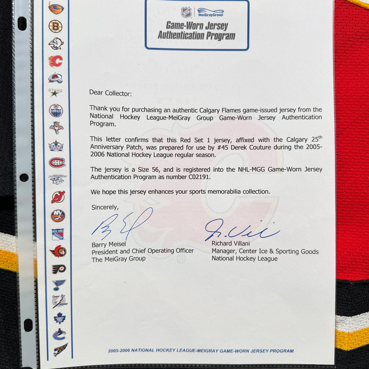Derek Couture Calgary Flames 2005/06 Game Issued Reebok NHL Jersey COA