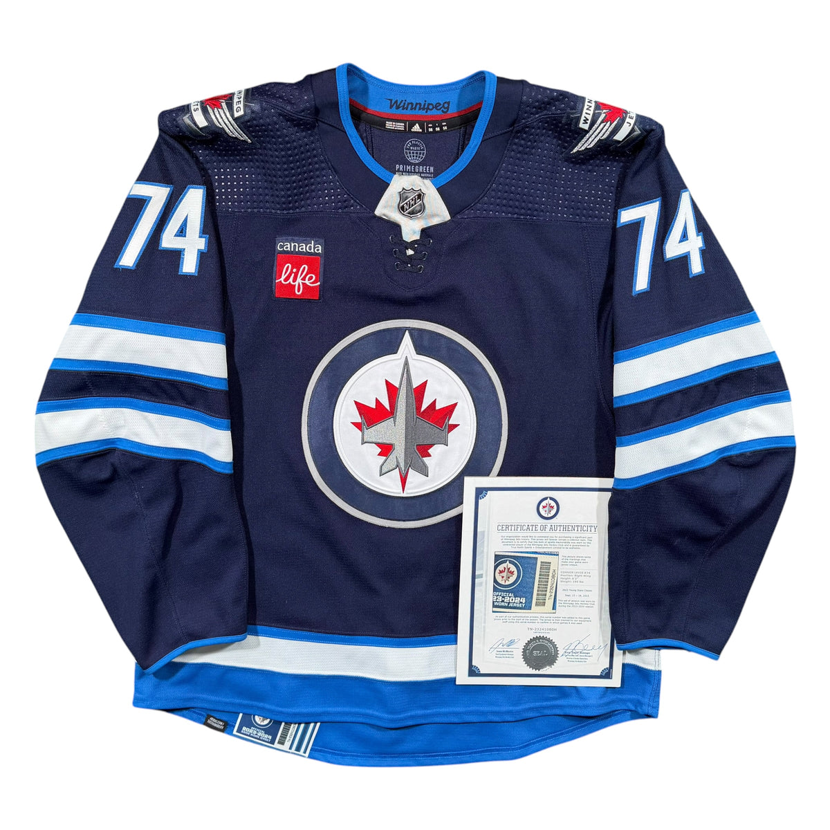 Connor Lewis Winnipeg Jets 2023/24 Game Worn Pre Season NHL Jersey COA