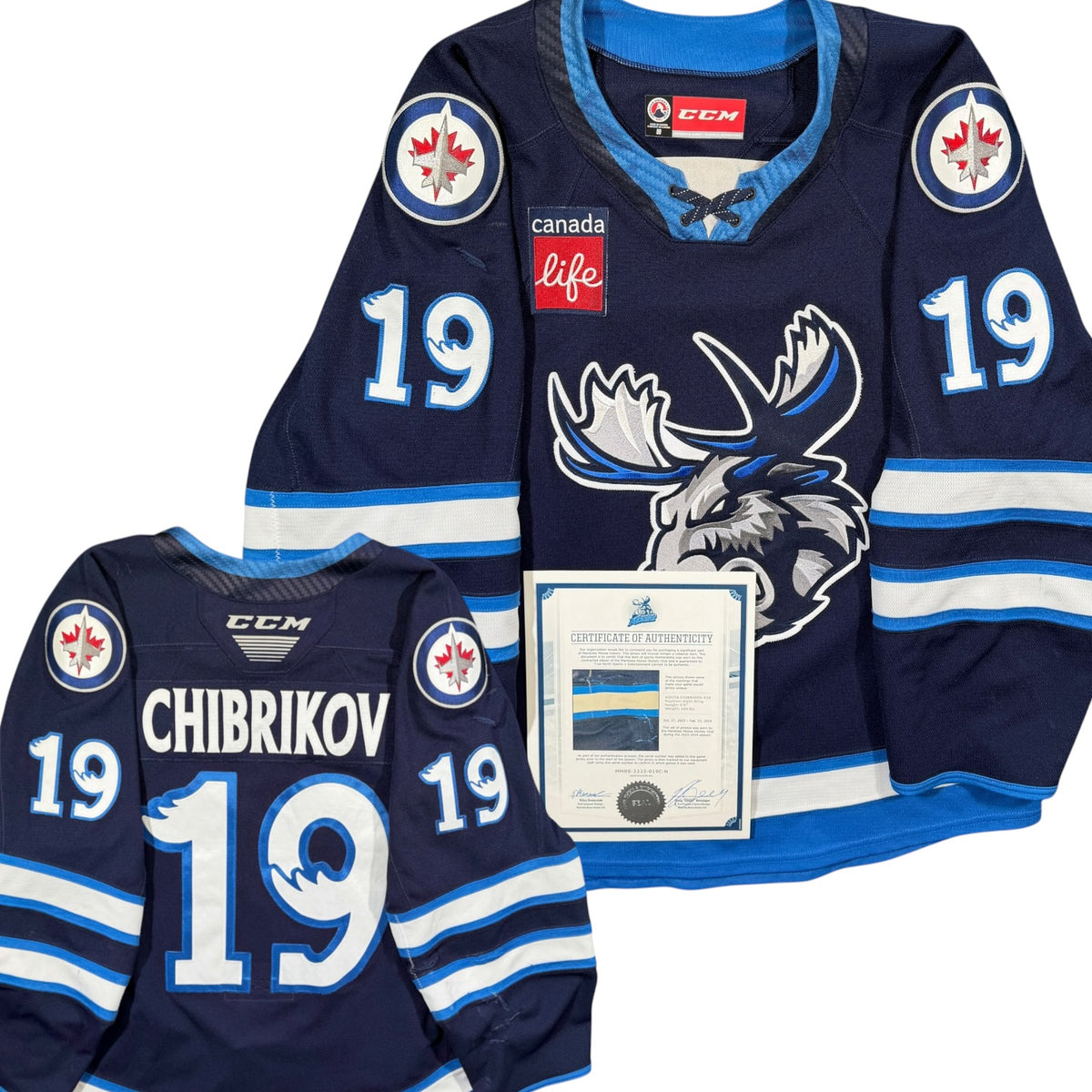 Nikita Chibrikov Manitoba Moose 2023/24 Game Worn CCM AHL Jersey COA