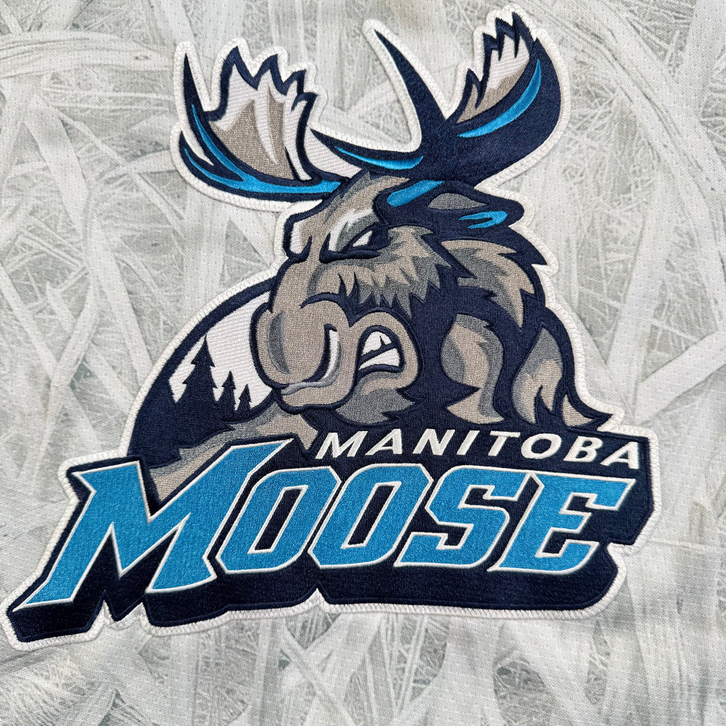 JC Lipon Manitoba Moose Wilderness Camo MIC AHL Hockey Jersey Size 52