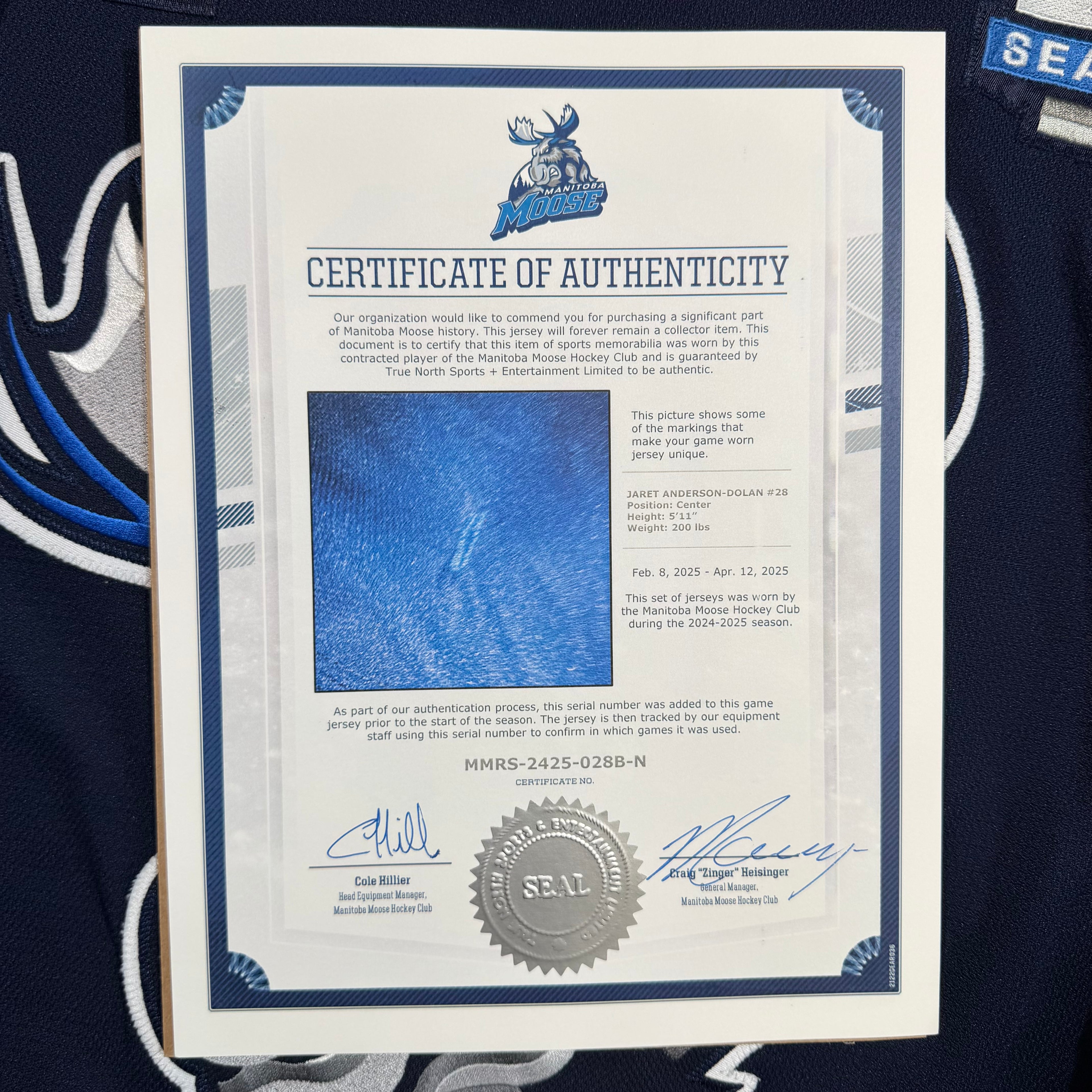 Jaret Anderson-Dolan Manitoba Moose 2024/25 Game Worn AHL CCM Jersey COA