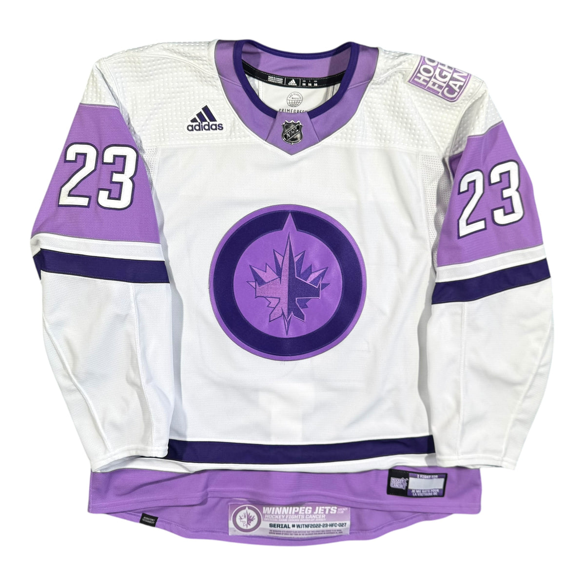 Michael Eyssimont Winnipeg Jets Hockey Fights Cancer 2022 NHL MIC Game/Warm Up Worn Jersey