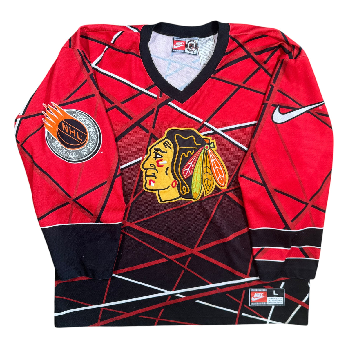 Chicago Blackhawks Vintage Nike AOP NHL Hockey Jersey Size Large