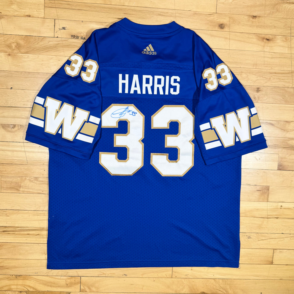 Andrew Harris Winnipeg Blue Bombers Signed CFL Adidas Jersey Size 2XL
