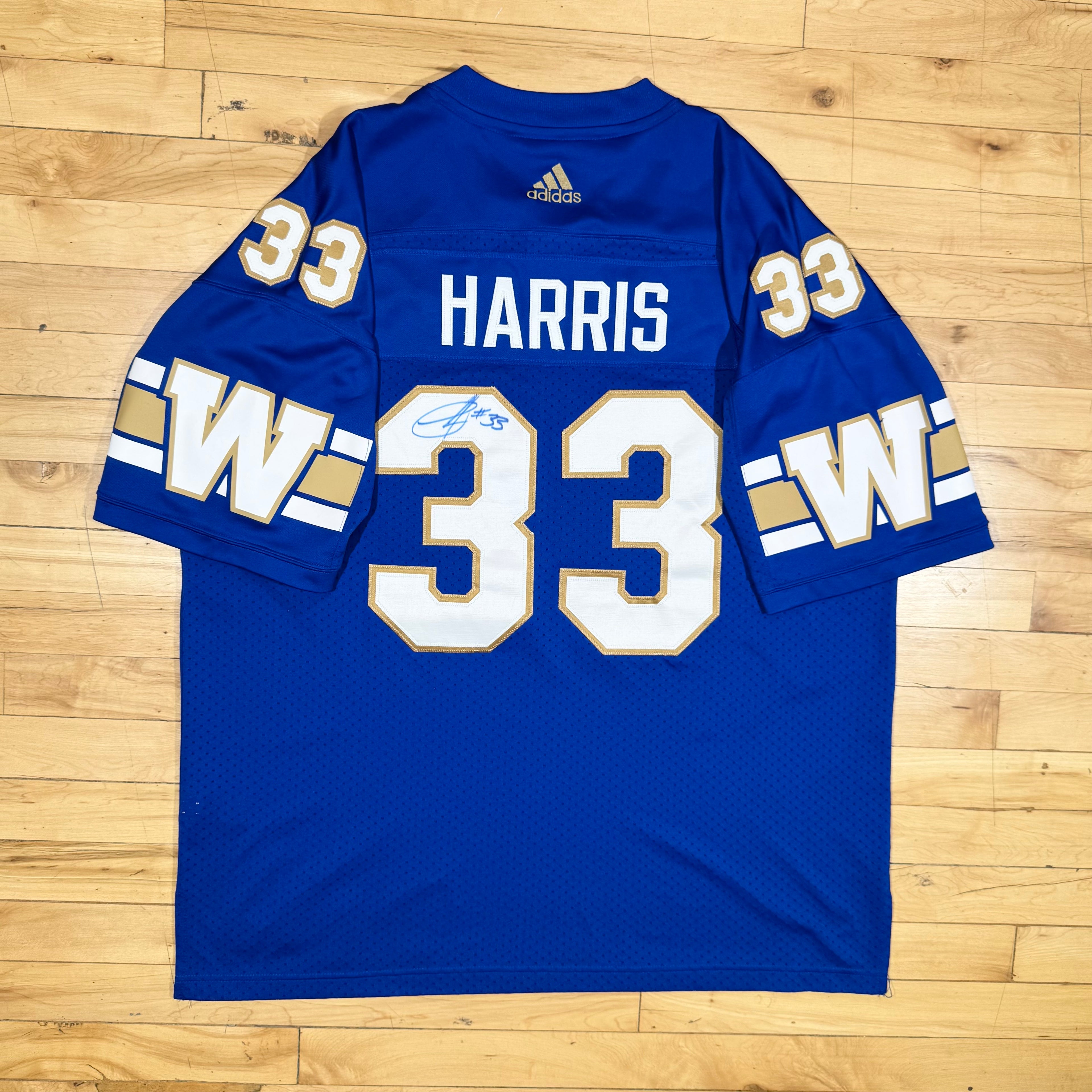 Andrew Harris Winnipeg Blue Bombers Signed CFL Adidas Jersey Size 2XL