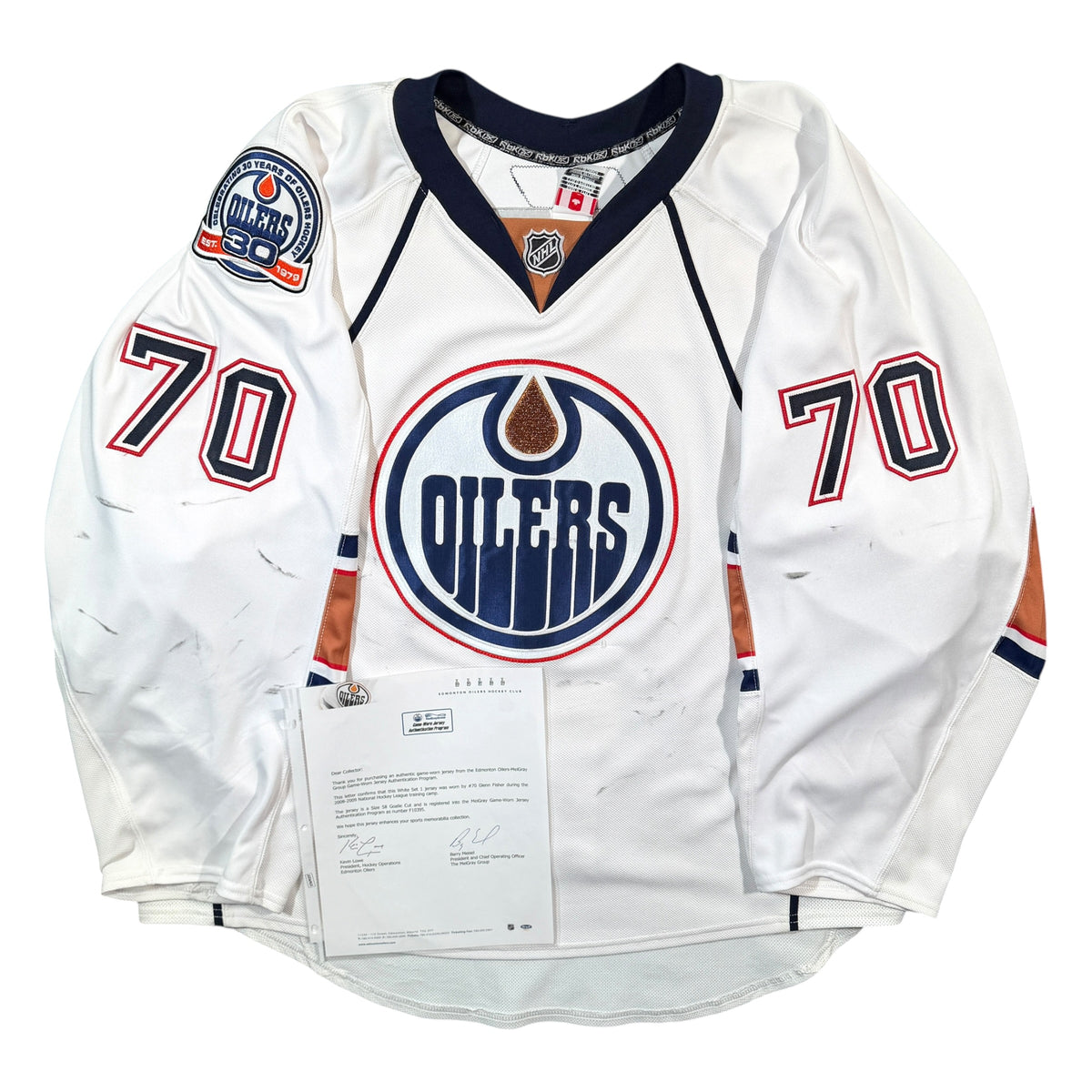 Glenn Fisher Edmonton Oilers 2008/09 Pre Season Game Worn Reebok NHL Jersey