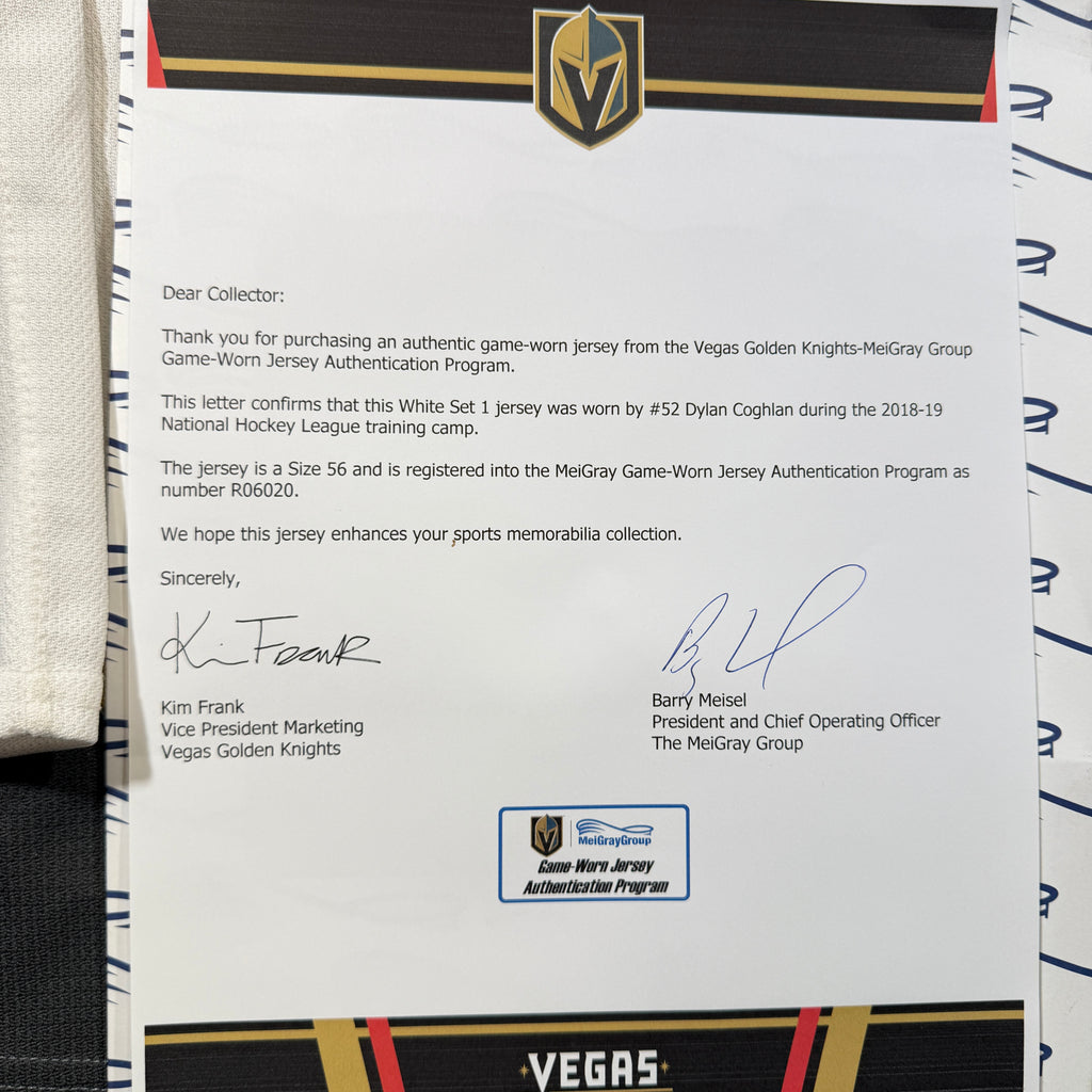 Dylan Coghlan Vegas Golden Knights 2018/19 Pre Season Game Worn Adidas NHL Jersey COA