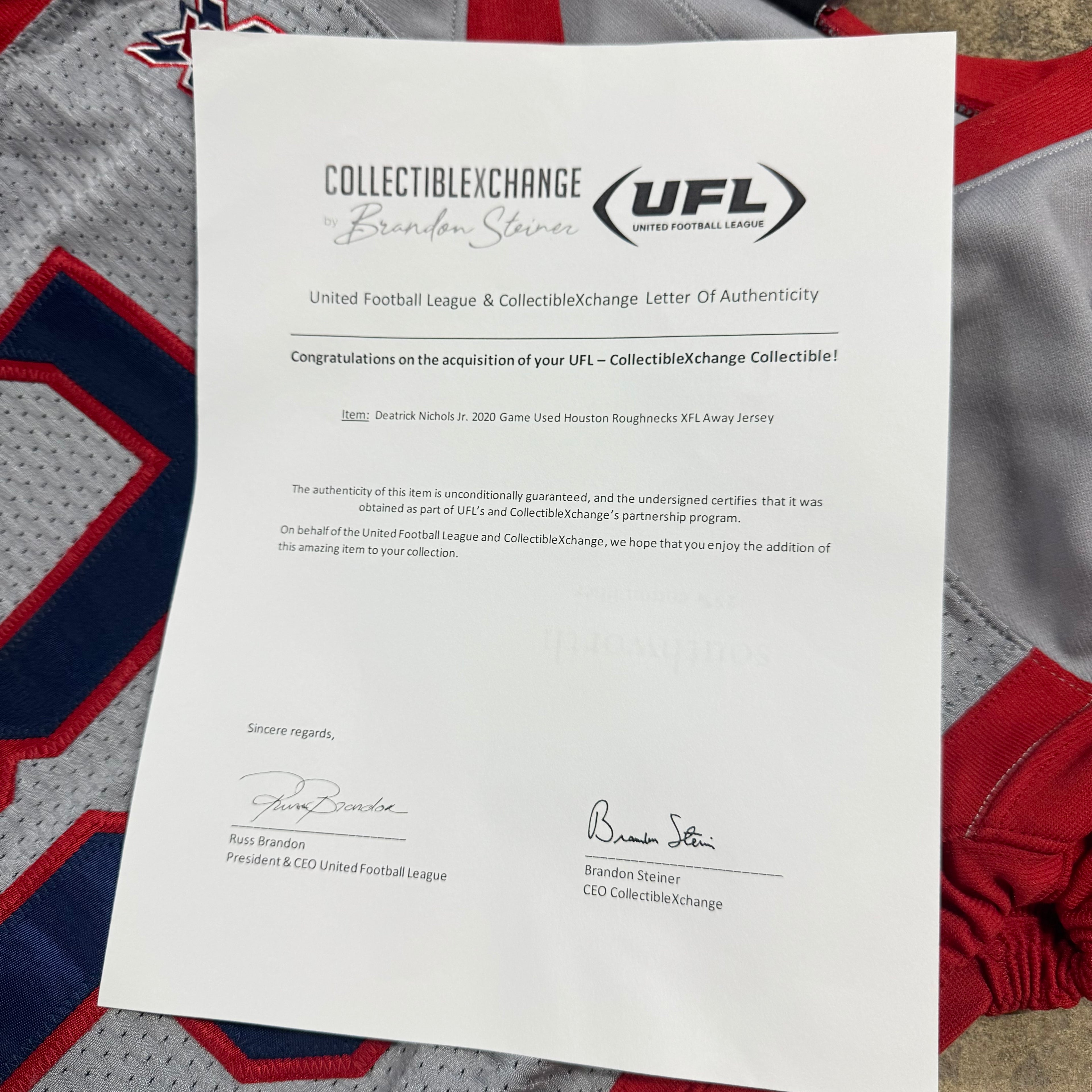 Deatrick Nichols Houston Roughnecks 2020 Game Worn XFL Football Jersey COA