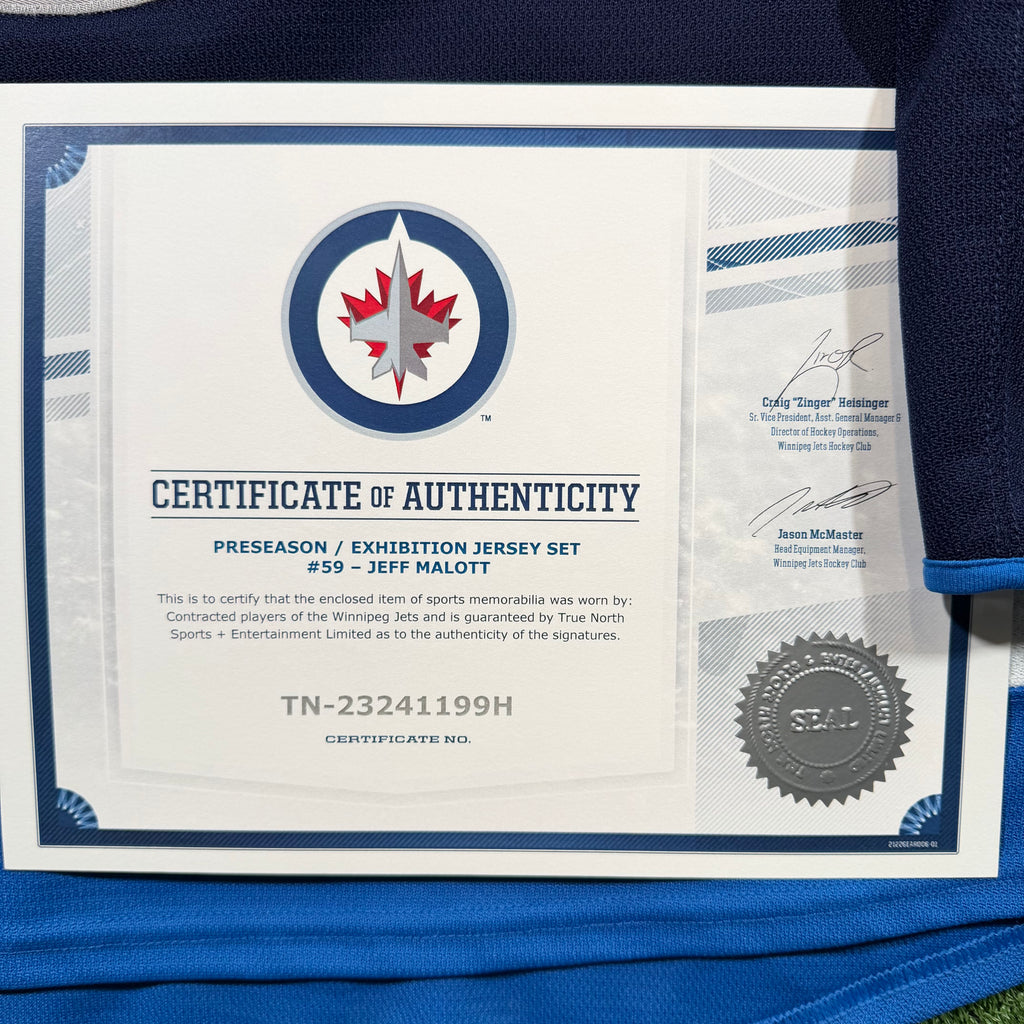 Jeff Malott Winnipeg Jets 2023/24 Game Worn Adidas NHL Jersey COA