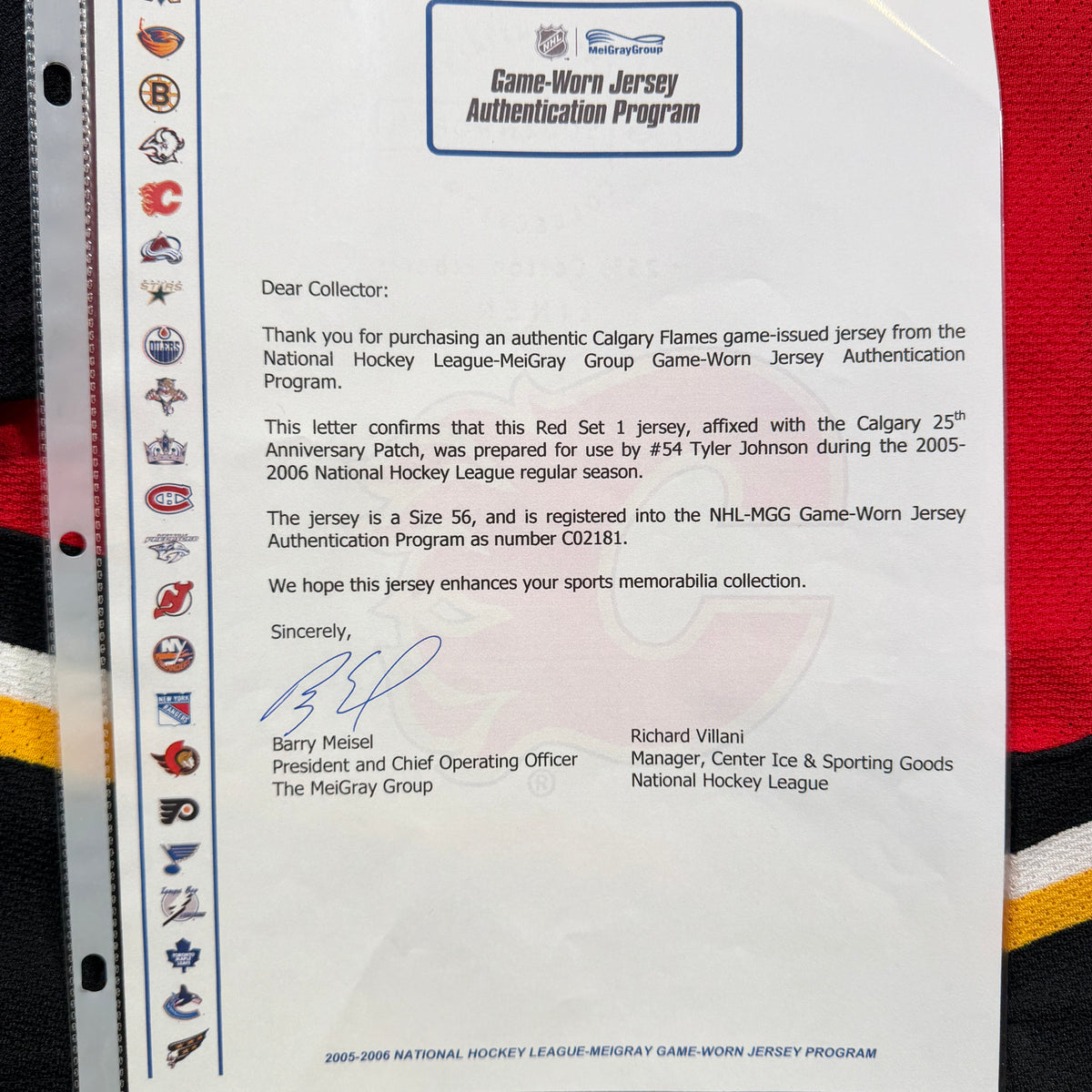 Tyler Johnson Calgary Flames 2005/06 Game Issued Reebok NHL Jersey COA