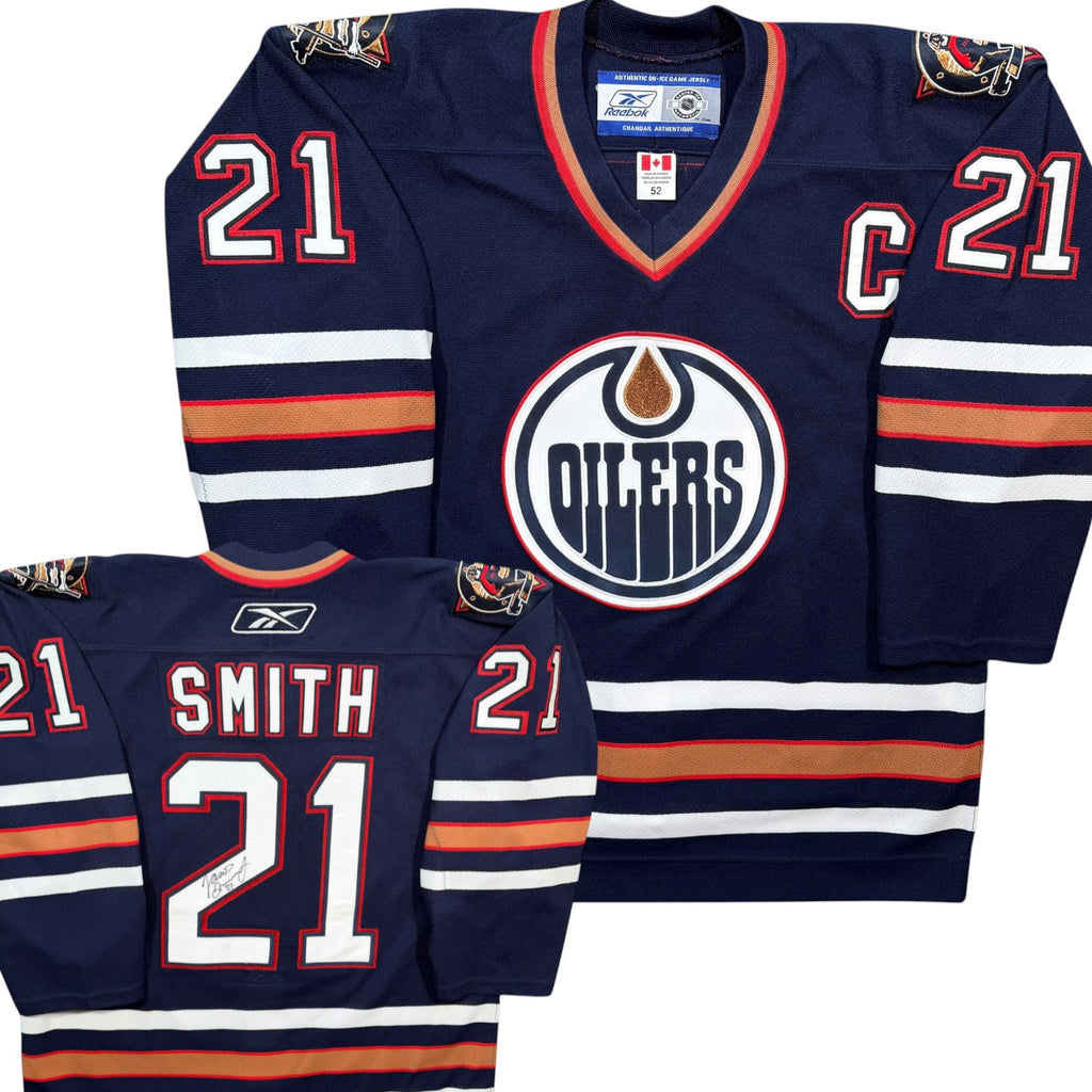 Jason Smith Edmonton Oilers Vintage Reebok Authentic Signed MIC NHL Jersey - 52/XL