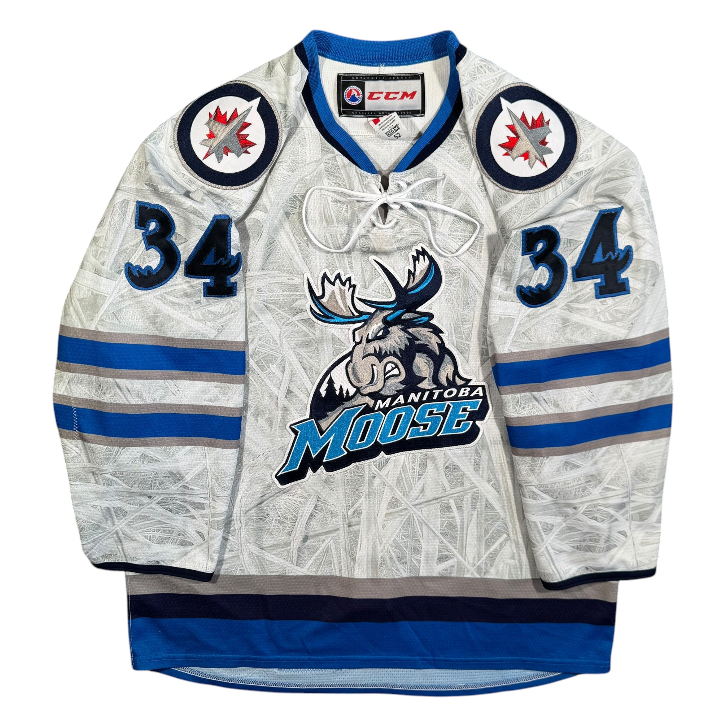 JC Lipon Manitoba Moose Wilderness Camo MIC AHL Hockey Jersey Size 52