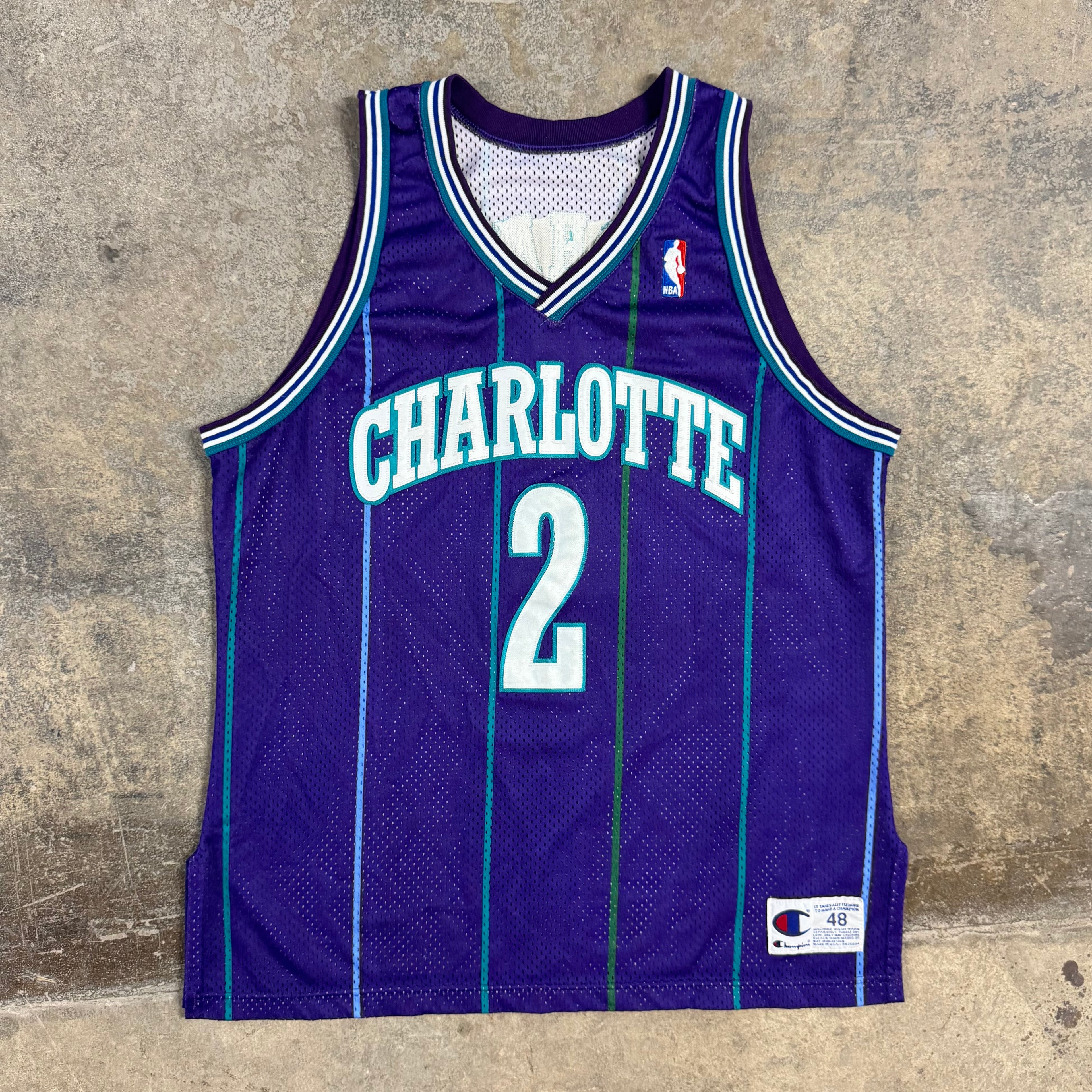 Larry Johnson Charlotte Hornets Vintage Champion Authentic NBA Jersey Size 48 XL