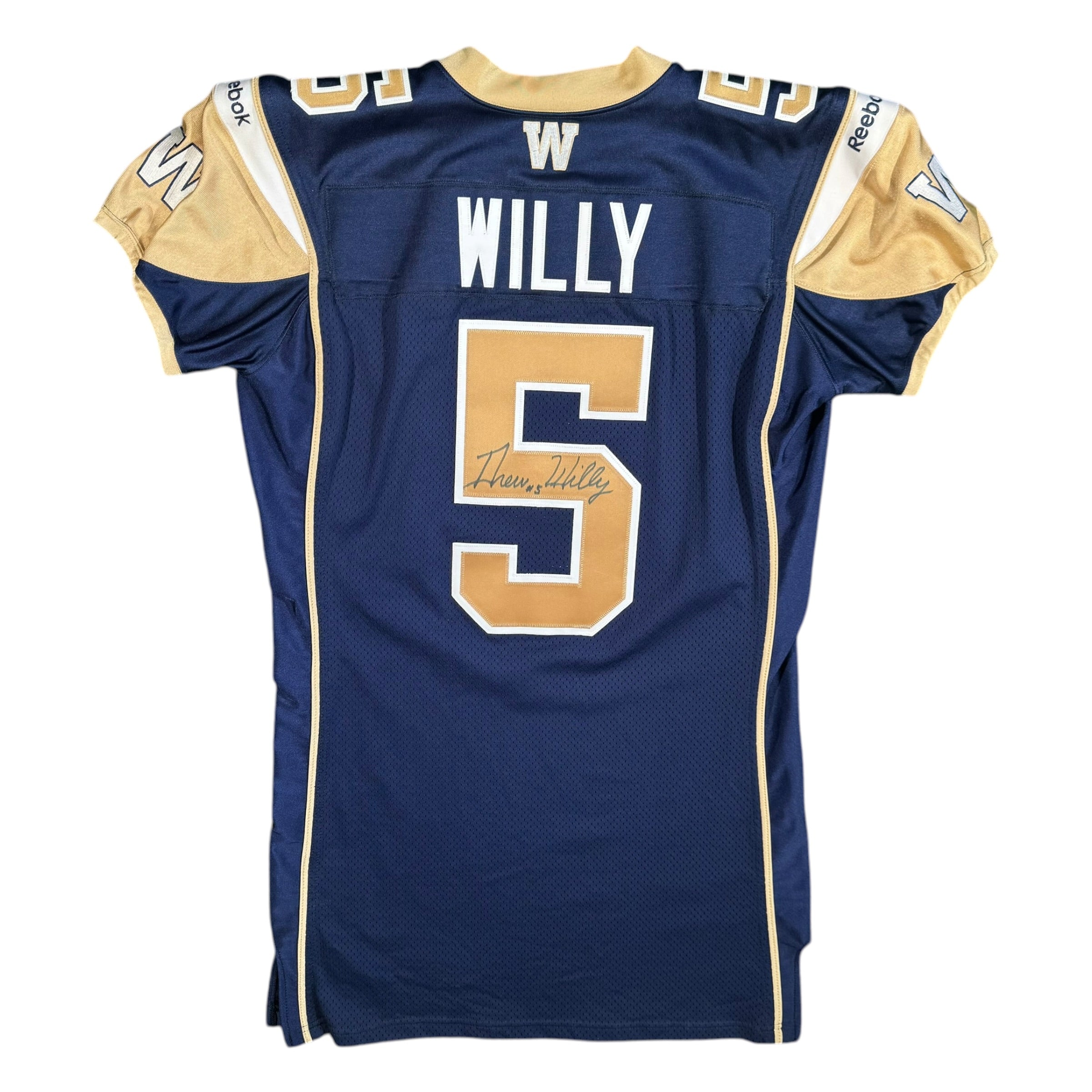 Drew Willy Winnipeg Blue Bombers Team Issued Signed Reebok CFL Jersey