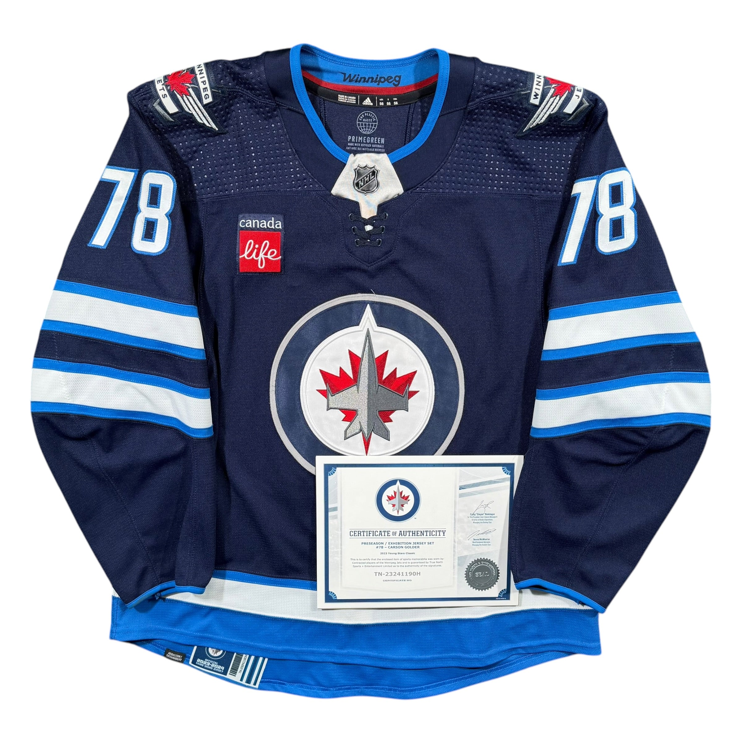 Carson Golder Winnipeg Jets 2023/24 Pre Season Game Worn Adidas MIC Jersey - 56/XXL