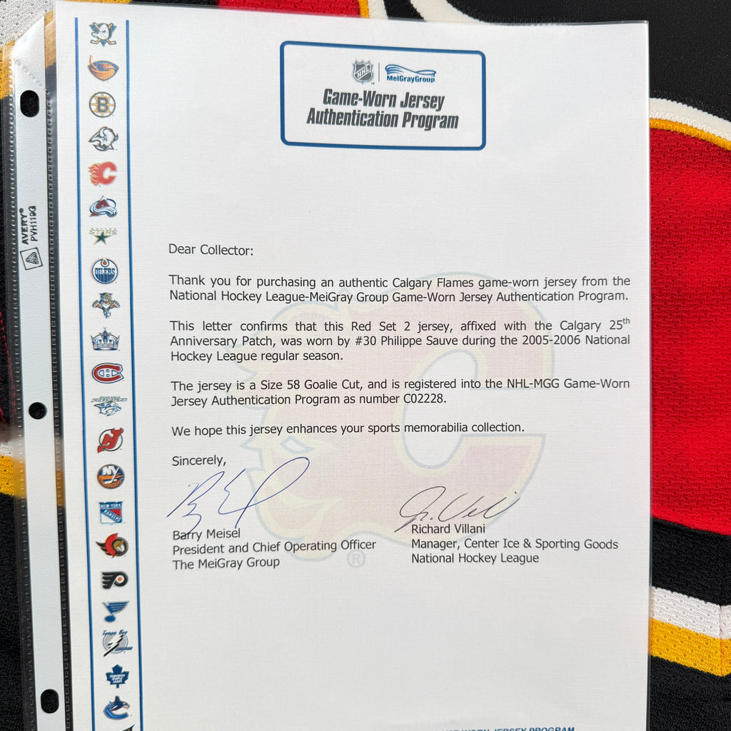 Philippe Sauve Calgary Flames 2005/06 Game Worn Reebok NHL Jersey COA