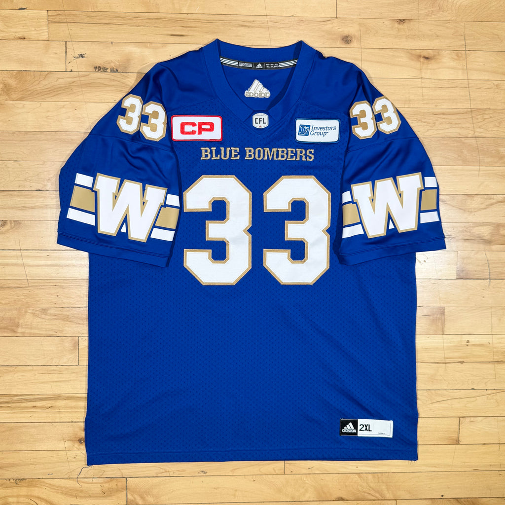 Andrew Harris Winnipeg Blue Bombers Signed CFL Adidas Jersey Size 2XL