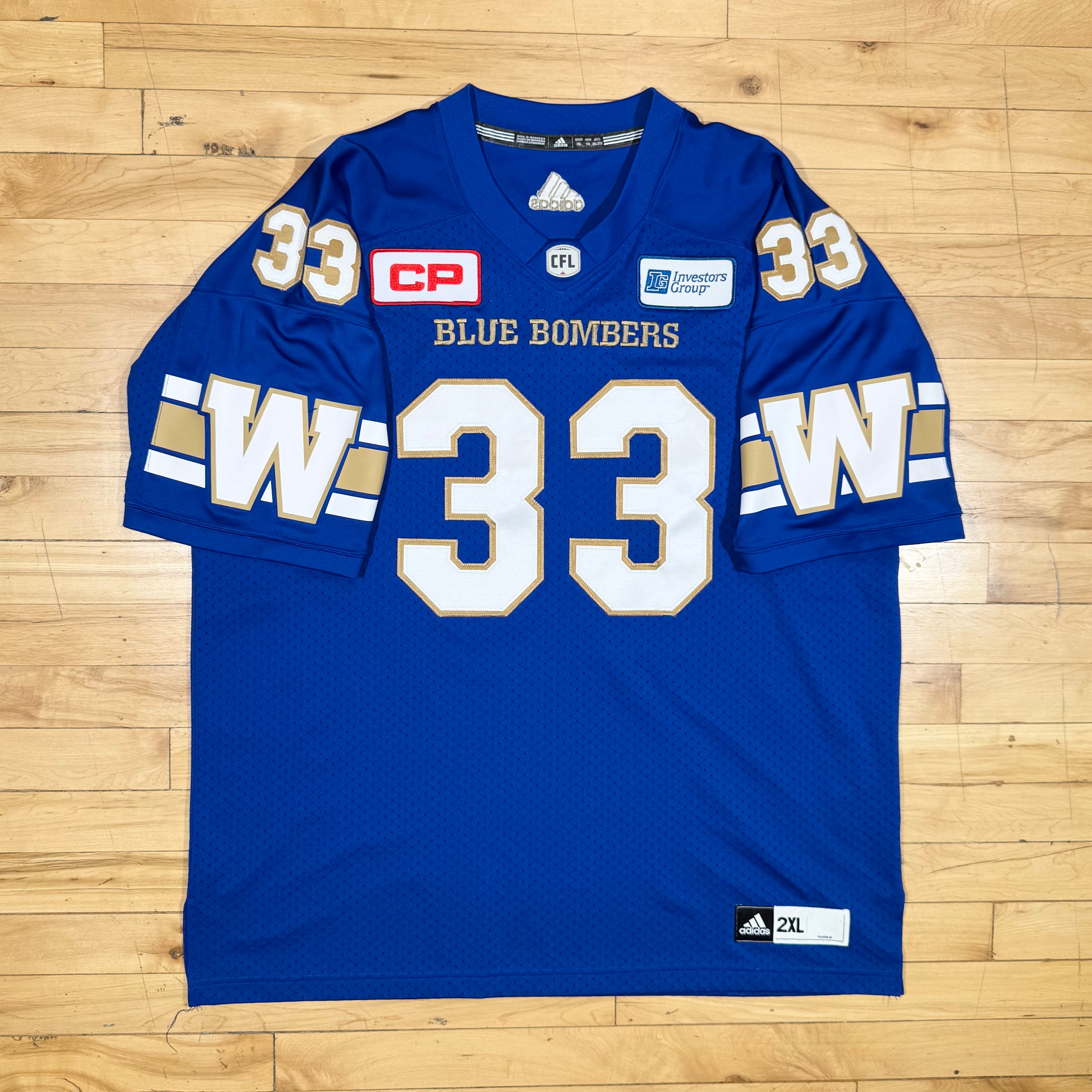Andrew Harris Winnipeg Blue Bombers Signed CFL Adidas Jersey Size 2XL