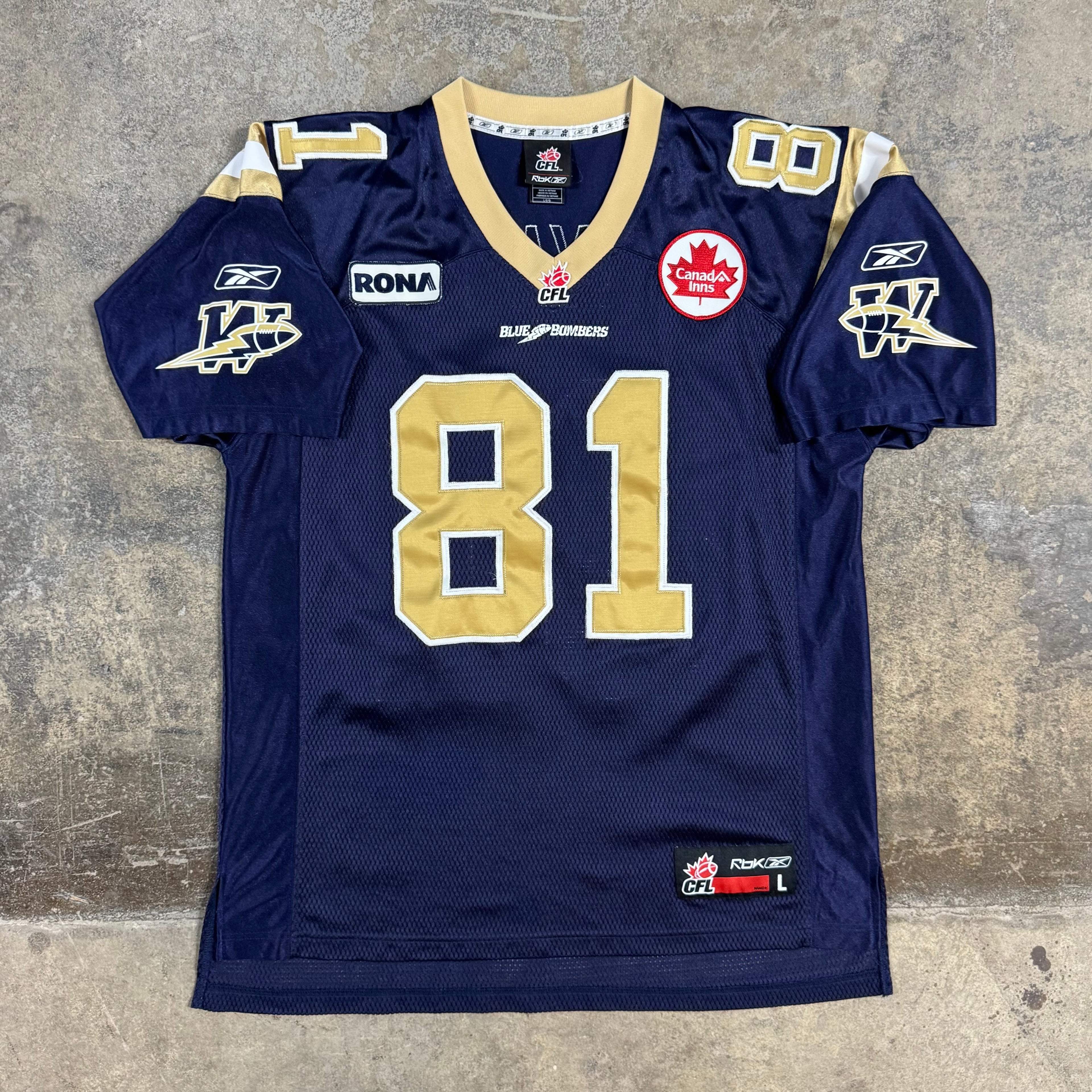 Romby Bryant Winnipeg Blue Bombers Vintage Reebok CFL Football Jersey Size Large