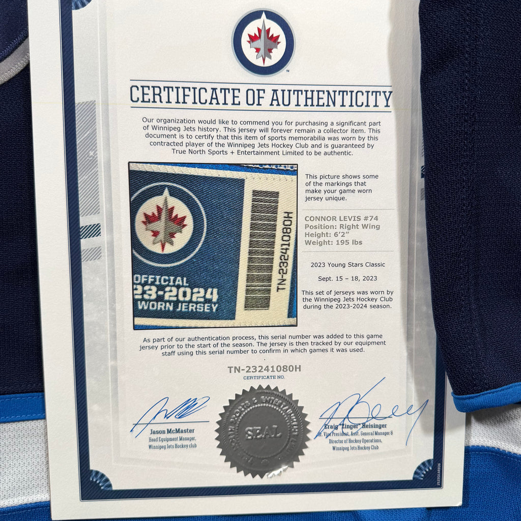 Connor Lewis Winnipeg Jets 2023/24 Game Worn Pre Season NHL Jersey COA