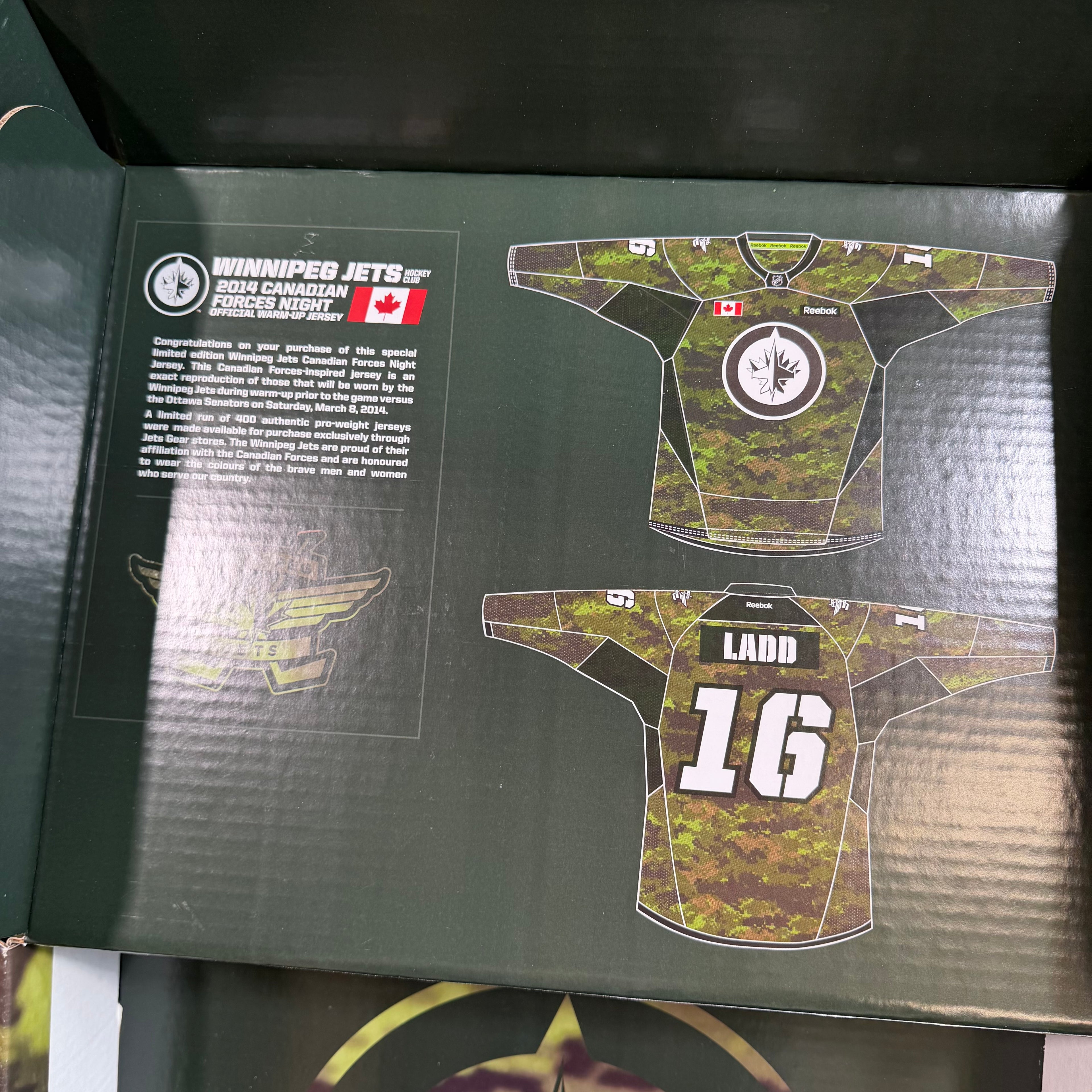 Jacob Trouba Winnipeg Jets Canadian Forces Night 2014 Reebok MIC Jersey - 52/Large