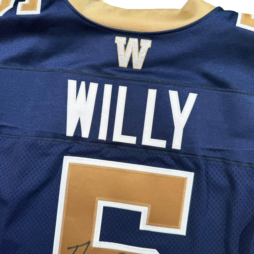 Drew Willy Winnipeg Blue Bombers Team Issued Signed Reebok CFL Jersey