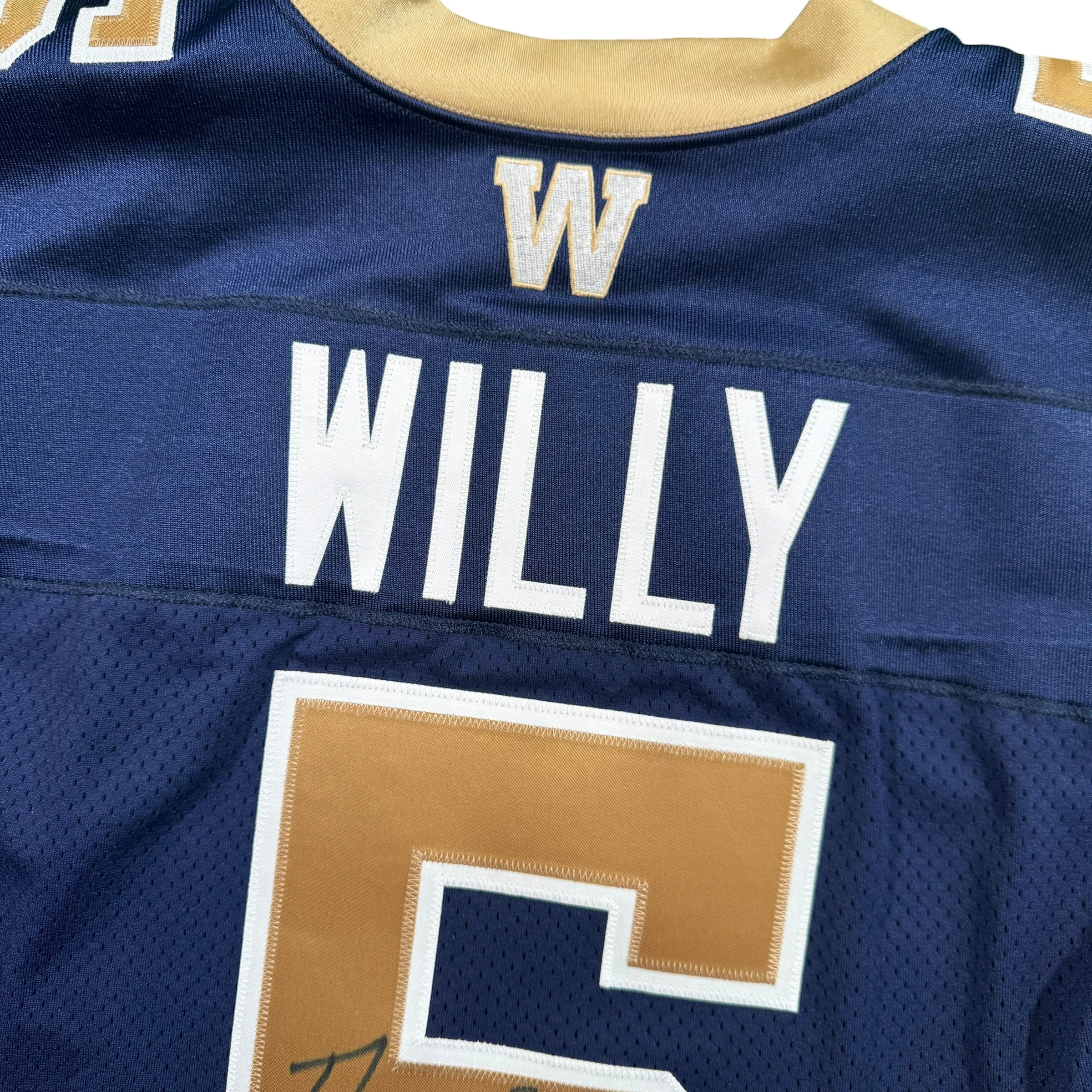 Drew Willy Winnipeg Blue Bombers Team Issued Signed Reebok CFL Jersey