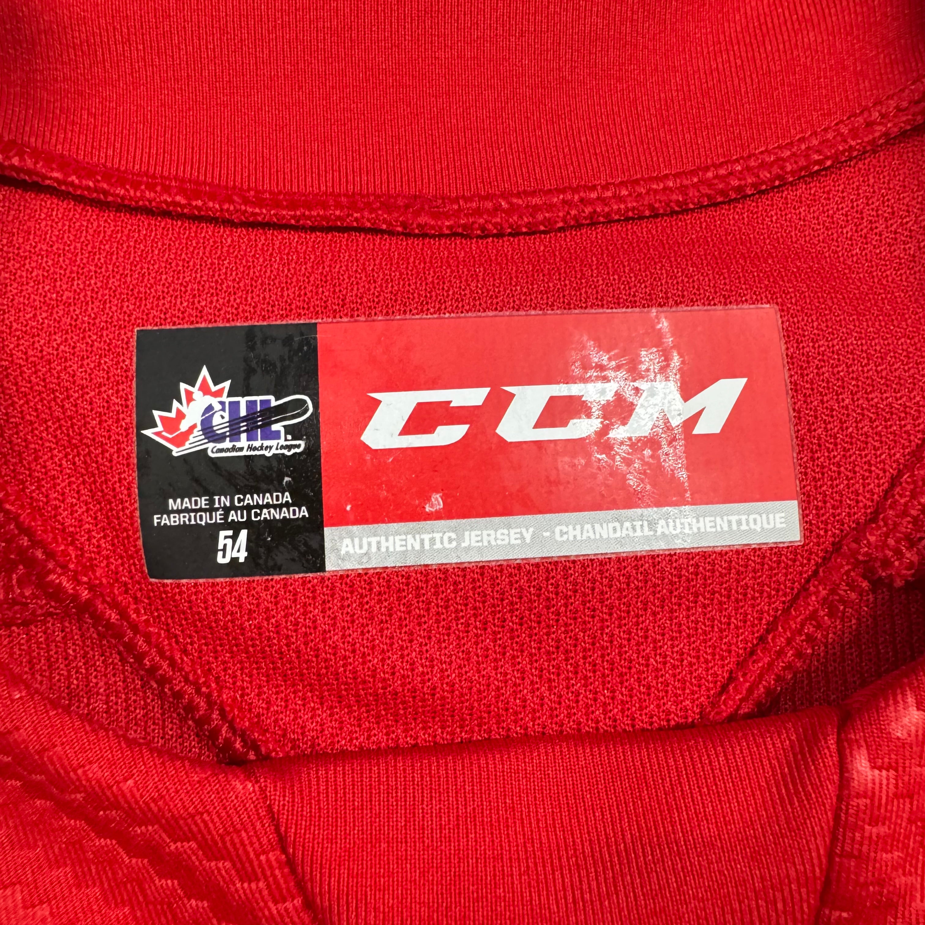 Connor Toms Soo Greyhounds Game Worn OHL CCM Hockey Jersey Size 54