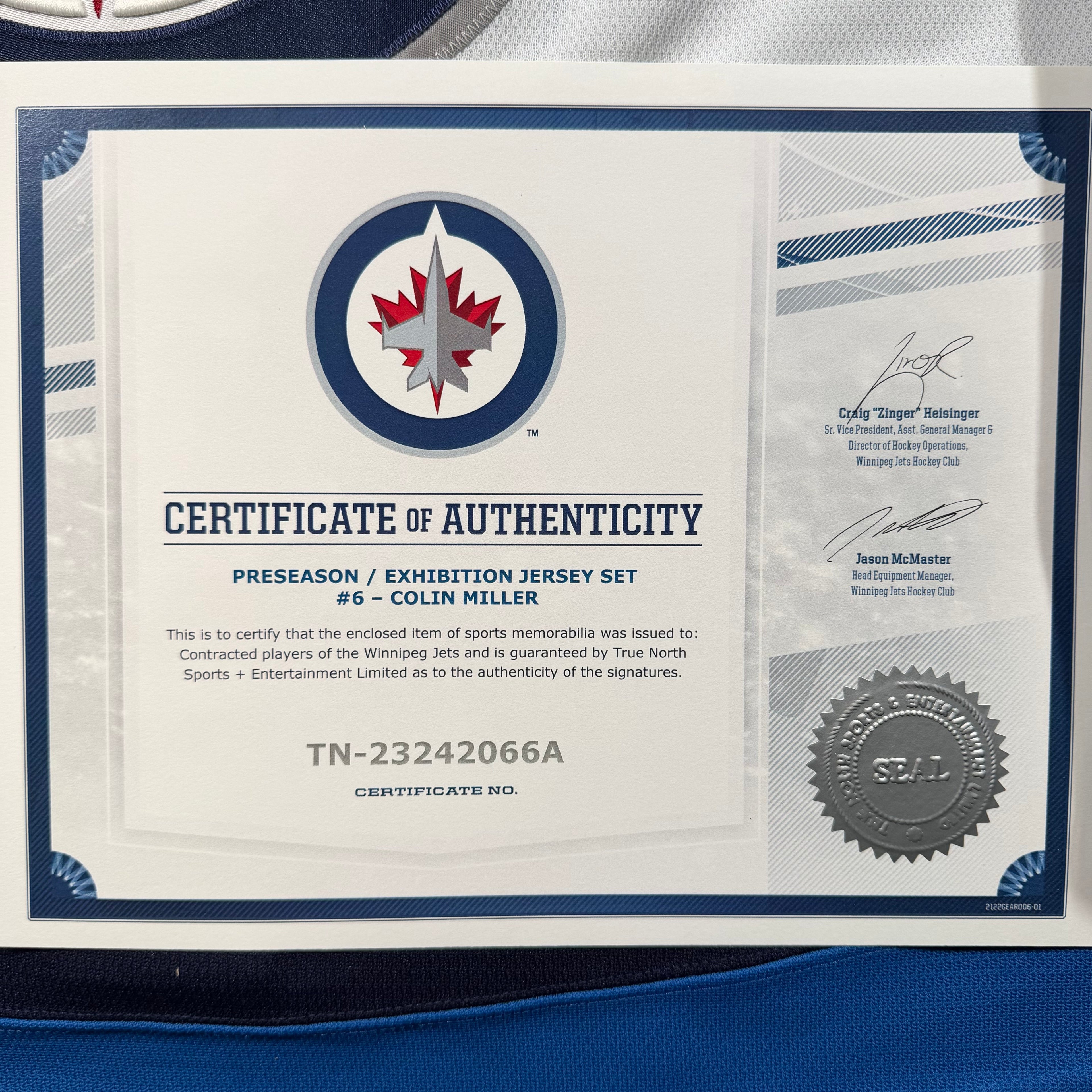 Colin Miller Winnipeg Jets 2023/24 Game Issued Adidas MIC NHL Jersey - 56/XXL