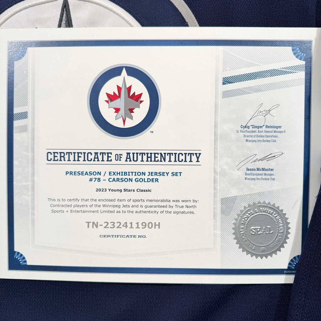 Carson Golder Winnipeg Jets 2023/24 Pre Season Game Worn Adidas MIC Jersey - 56/XXL