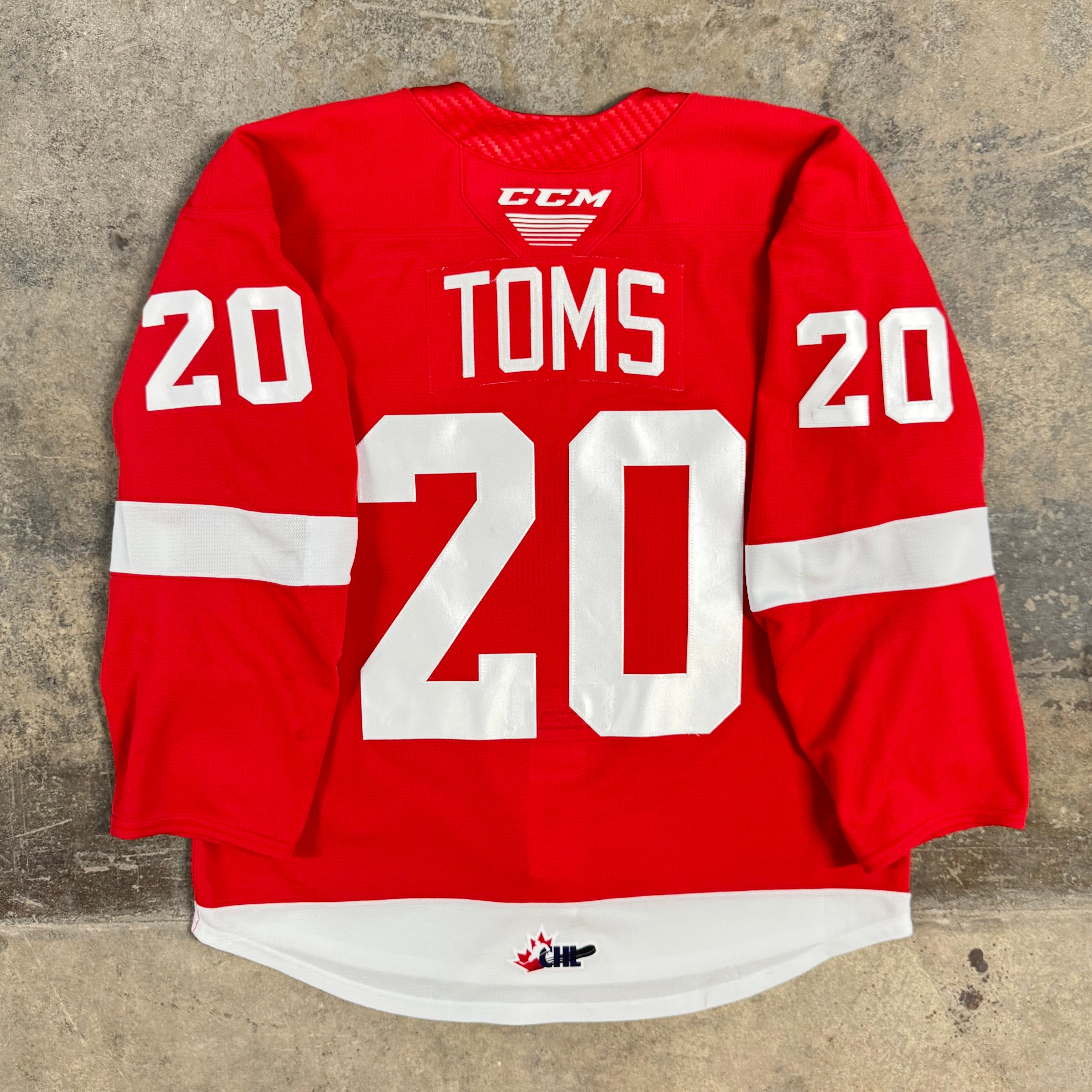 Connor Toms Soo Greyhounds Game Worn OHL CCM Hockey Jersey Size 54