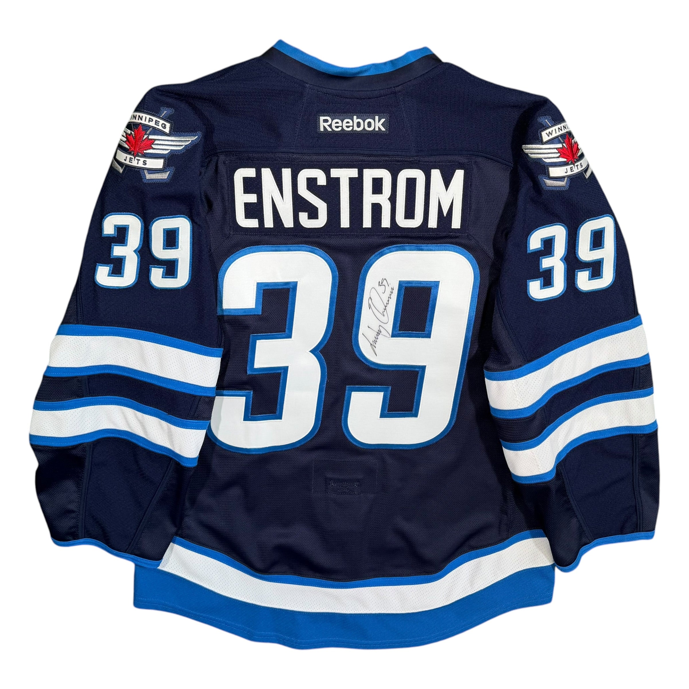 Tobias Enstrom Winnipeg Jets Signed MIC Reebok Authentic NHL Jersey - 52/Large